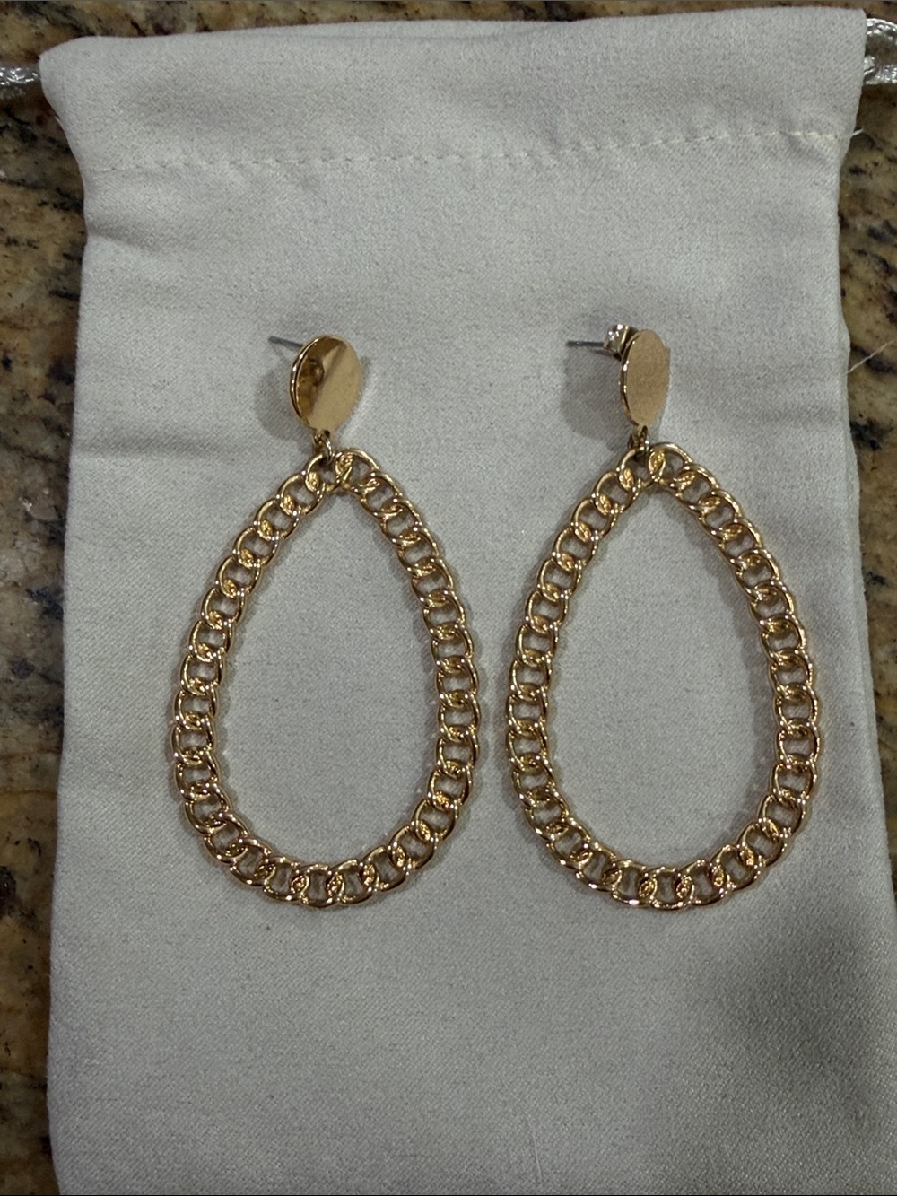 Gold Teardrop Chain-Link Dangle Earrings - Women Jewelry